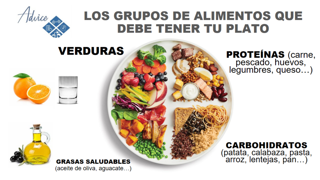 Los grupos de alimentos que debe tener tu plato: verduras, proteínas, carbohidratos y grasas saludables